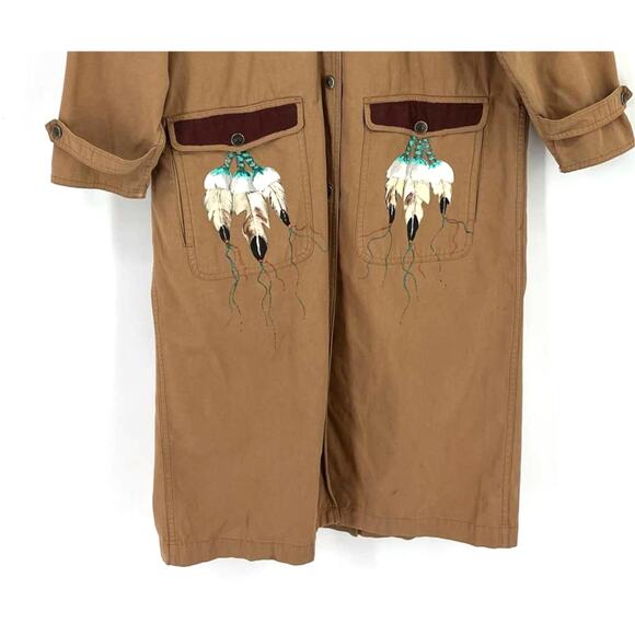 Vtg Liz Claiborne Sport Painted Southwestern Woman Feather Duster Coat Sz MP - Picture 8 of 16